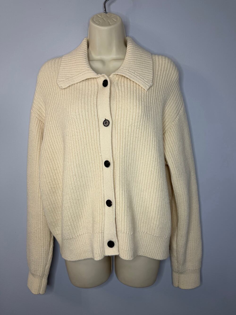 Rails Esme Cream Ribbed Cardigan Ivory Women's M NO Removable Faux Fur Collar